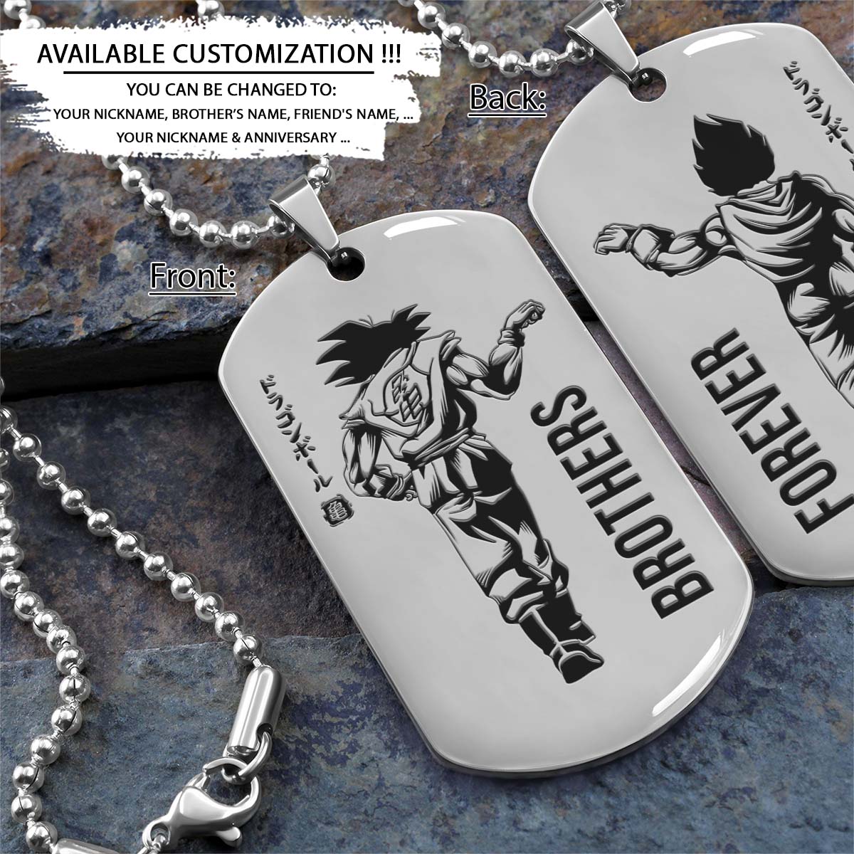 Dragon Ball Dog Tag - Brother Forever - Goku - Vegeta - Dragon Ball Necklace - Engrave Dog Tag