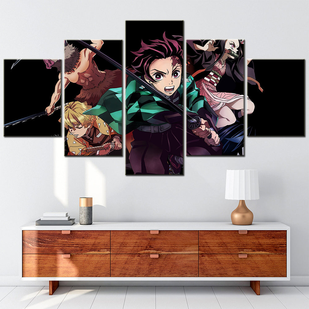 Demon Slayer - Kimetsu no Yaiba - 5 Pieces Wall Art - Hashibira Inosuke - Agatsuma Zenitsu - Kamado Tanjirou - Nezuko Kamado - Demon Slayer Poster - Demon Slayer Wall Art