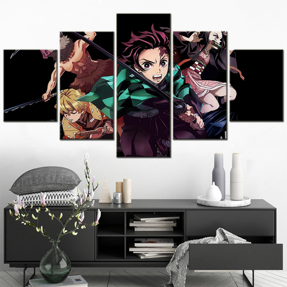 Demon Slayer - Kimetsu no Yaiba - 5 Pieces Wall Art - Hashibira Inosuke - Agatsuma Zenitsu - Kamado Tanjirou - Nezuko Kamado - Demon Slayer Poster - Demon Slayer Wall Art