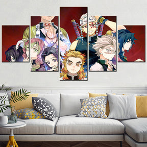 Demon Slayer - Kimetsu no Yaiba - 5 Pieces Wall Art - Iguro Obanai - Gyoumei Himejima - Mitsuri Kanroji - Tengen Uzui - Kyojuro Rengoku - Sanemi Shinazugawa - Giyuu Tomioka - Demon Slayer Poster - Demon Slayer Wall Art