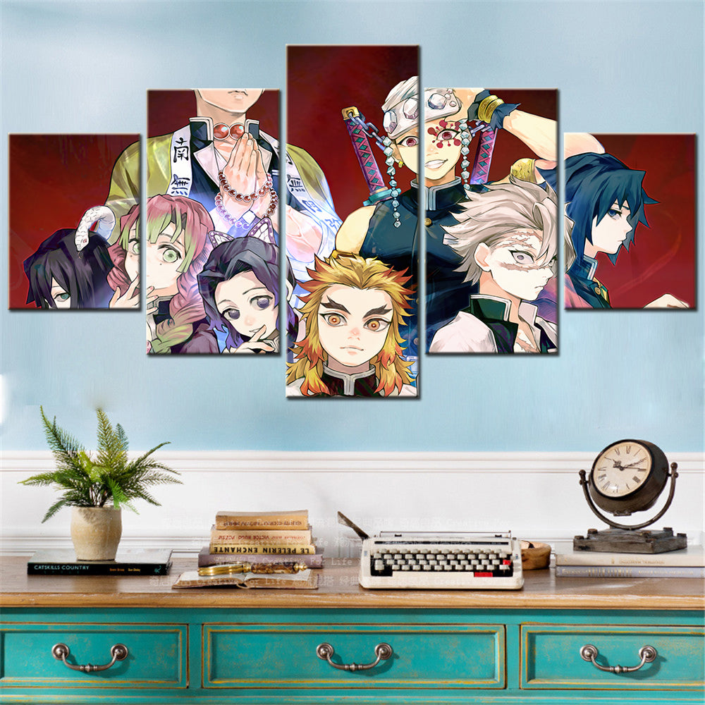 Demon Slayer - Kimetsu no Yaiba - 5 Pieces Wall Art - Iguro Obanai - Gyoumei Himejima - Mitsuri Kanroji - Tengen Uzui - Kyojuro Rengoku - Sanemi Shinazugawa - Giyuu Tomioka - Demon Slayer Poster - Demon Slayer Wall Art