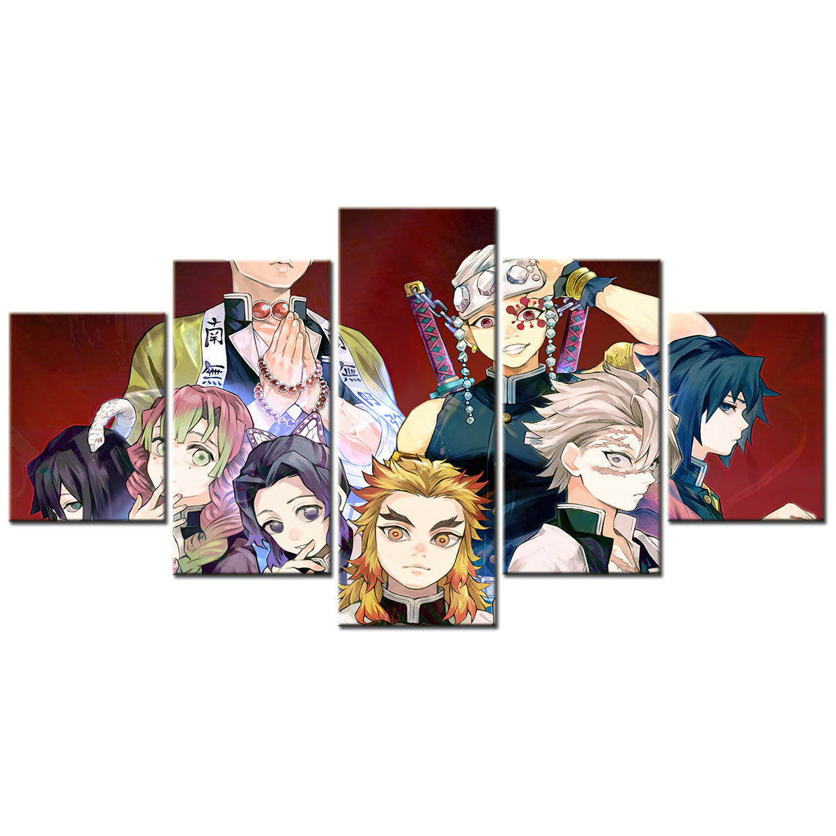 Demon Slayer - Kimetsu no Yaiba - 5 Pieces Wall Art - Iguro Obanai - Gyoumei Himejima - Mitsuri Kanroji - Tengen Uzui - Kyojuro Rengoku - Sanemi Shinazugawa - Giyuu Tomioka - Demon Slayer Poster - Demon Slayer Wall Art