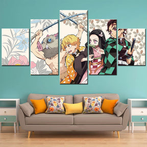 Demon Slayer - Kimetsu no Yaiba - 5 Pieces Wall Art - Inosuke Hashibira - Zenitsu Agatsuma - Tanjiro Kamado - Nezuko Kamado - Demon Slayer Poster - Demon Slayer Wall Art