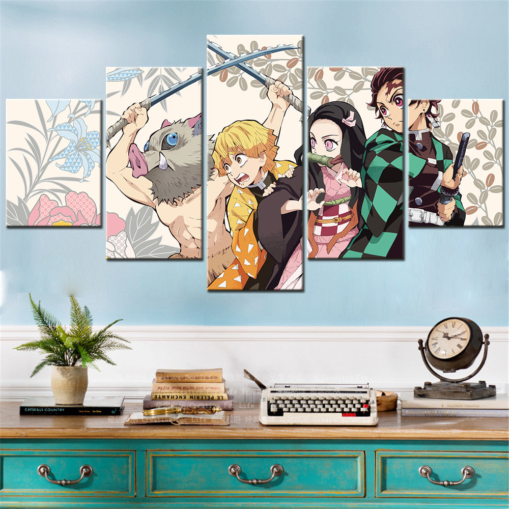 Demon Slayer - Kimetsu no Yaiba - 5 Pieces Wall Art - Inosuke Hashibira - Zenitsu Agatsuma - Tanjiro Kamado - Nezuko Kamado - Demon Slayer Poster - Demon Slayer Wall Art