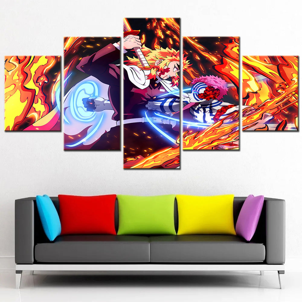 Demon Slayer - Kimetsu no Yaiba - 5 Pieces Wall Art - Kyojuro Rengoku - Akaza - Demon Slayer Poster - Demon Slayer Wall Art