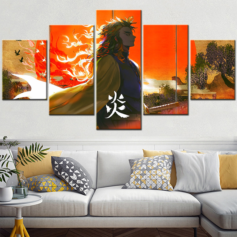 Demon Slayer - Kimetsu no Yaiba - 5 Pieces Wall Art - Kyojuro Rengoku 4 - Demon Slayer Poster - Demon Slayer Wall Art