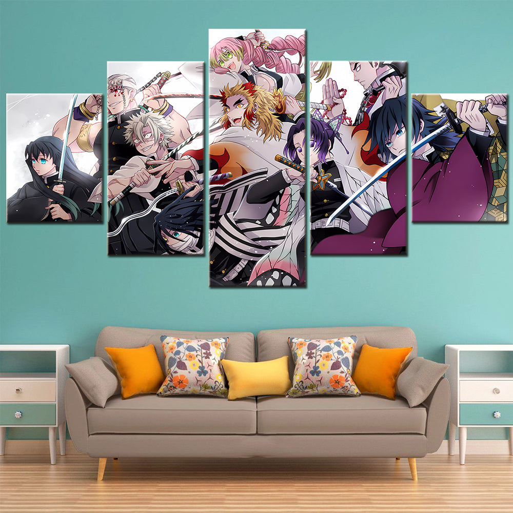 Demon Slayer - Kimetsu no Yaiba - 5 Pieces Wall Art - Muichirou Tokitou - Tengen Uzui - Sanemi Shinazugawa - Obanai Iguro - Kyoujurou Rengoku - Shinobu Kochou - Gyoumei Himejima - Giyu Tomioka - Demon Slayer Poster - Demon Slayer Wall Art