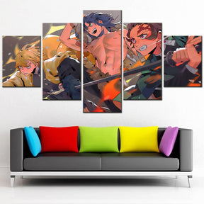 Demon Slayer - Kimetsu no Yaiba - 5 Pieces Wall Art - Zenitsu Agatsuma - Hashibira Inosuke - Kamado Tanjirou - Demon Slayer Poster - Demon Slayer Wall Art