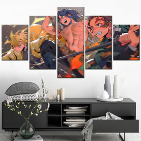 Demon Slayer - Kimetsu no Yaiba - 5 Pieces Wall Art - Zenitsu Agatsuma - Hashibira Inosuke - Kamado Tanjirou - Demon Slayer Poster - Demon Slayer Wall Art