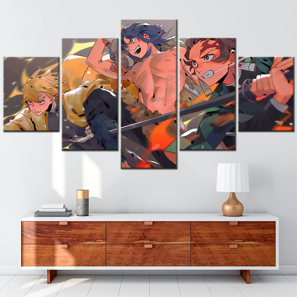 Demon Slayer - Kimetsu no Yaiba - 5 Pieces Wall Art - Zenitsu Agatsuma - Hashibira Inosuke - Kamado Tanjirou - Demon Slayer Poster - Demon Slayer Wall Art