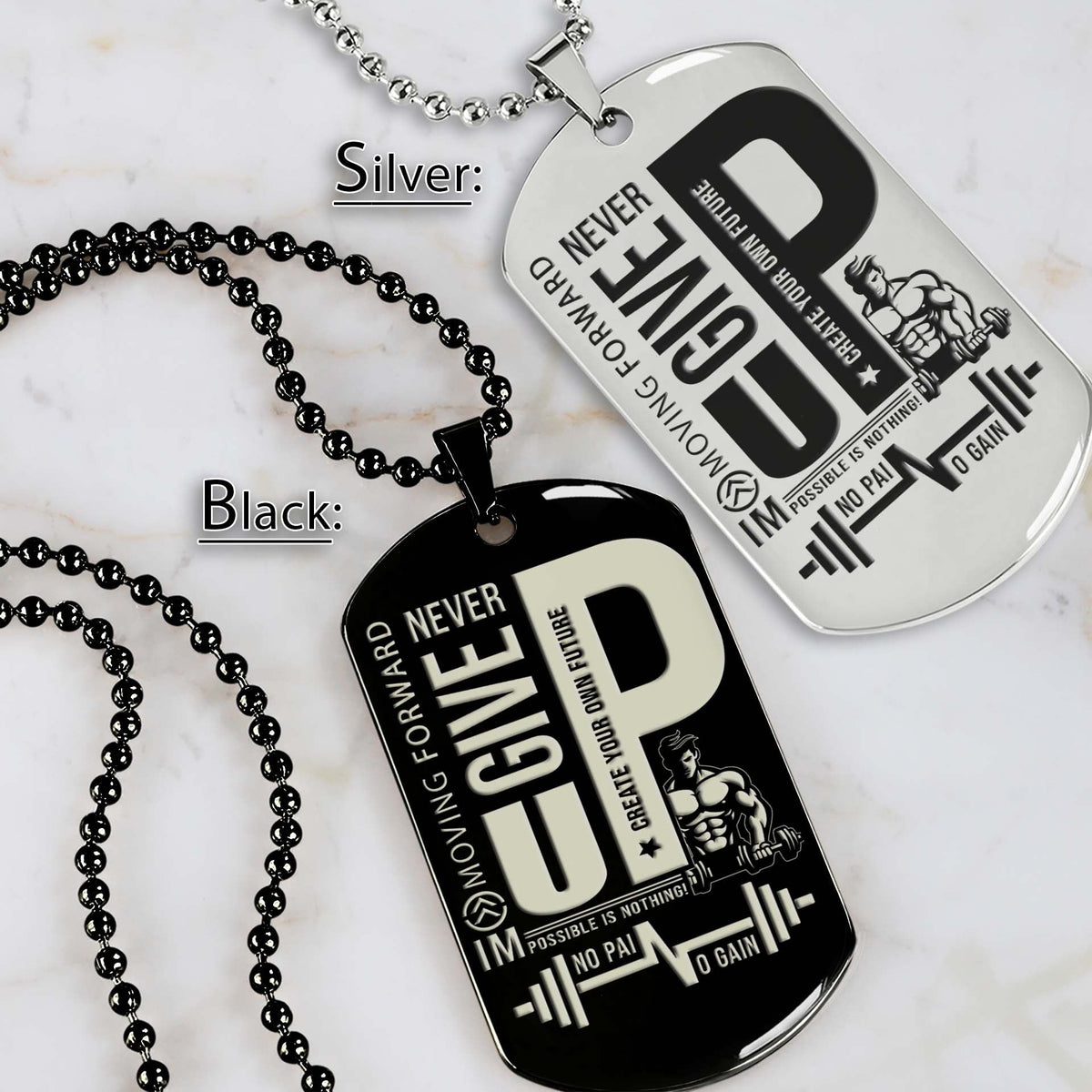 Fitness Man - Never Give Up - The Pain You Feel Today Is The Strength You Feel Tomorrow - Gym - Fitness Center - Workout - Gym Dog Tag - Gym Necklace - Engrave Dog Tag