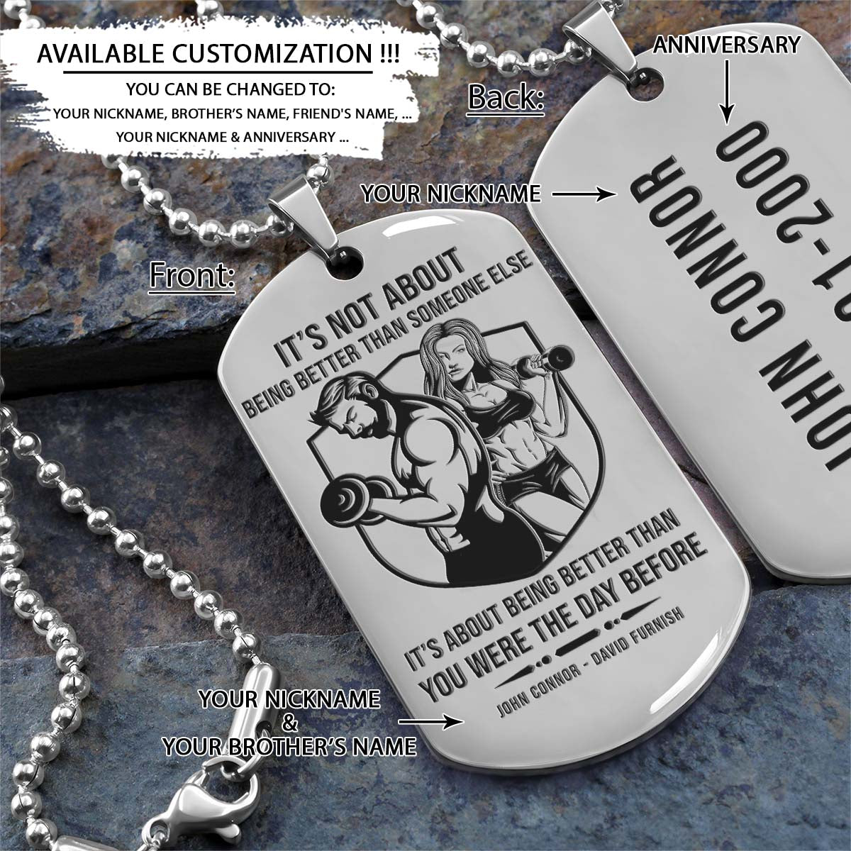 It's About Being Better Than You Were The Day Before - Gym - Fitness Center - Workout - Gym Dog Tag - Gym Necklace - Engrave Dog Tag