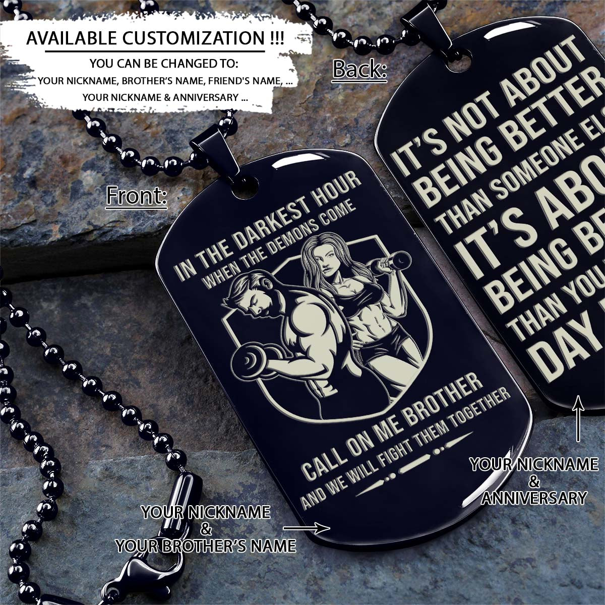 Call On Me Brother - It's About Being Better Than You Were The Day Before - Gym - Fitness Center - Workout - Gym Dog Tag - Gym Necklace - Engrave Dog Tag