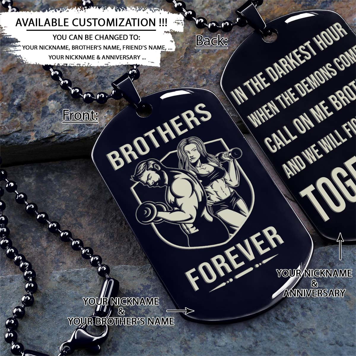 Brothers Forever - It's About Being Better Than You Were The Day Before - Gym - Fitness Center - Workout - Gym Dog Tag - Gym Necklace - Engrave Dog Tag