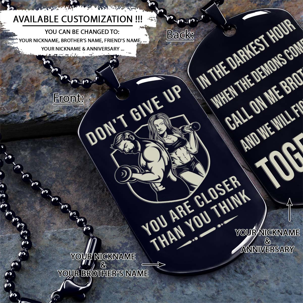 Don't Give Up You Are Closer Than You Think - Call On Me Brother - Gym - Fitness Center - Workout - Gym Dog Tag - Gym Necklace - Engrave Dog Tag