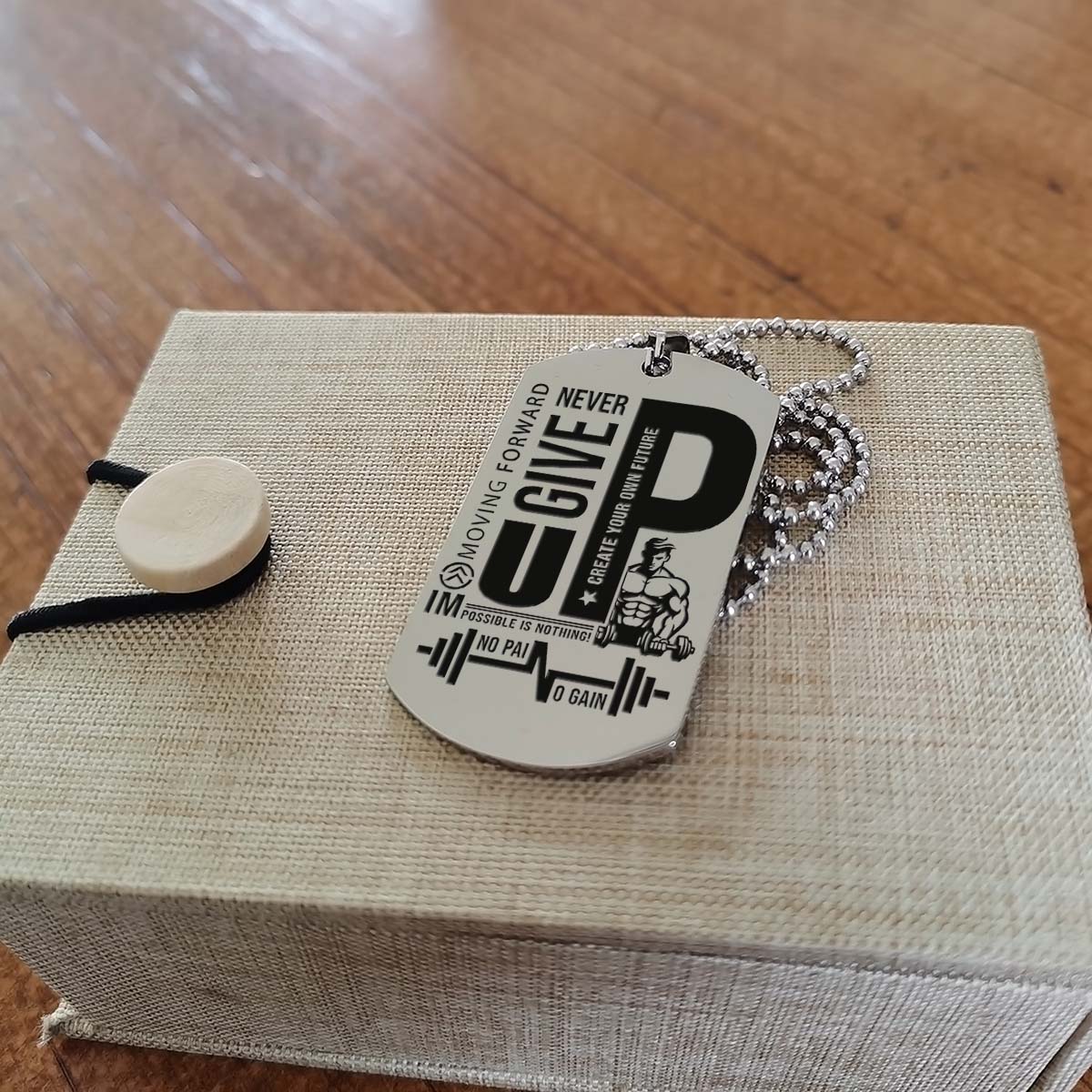 Fitness Man - Never Give Up - The Pain You Feel Today Is The Strength You Feel Tomorrow - Gym - Fitness Center - Workout - Gym Dog Tag - Gym Necklace - Engrave Dog Tag