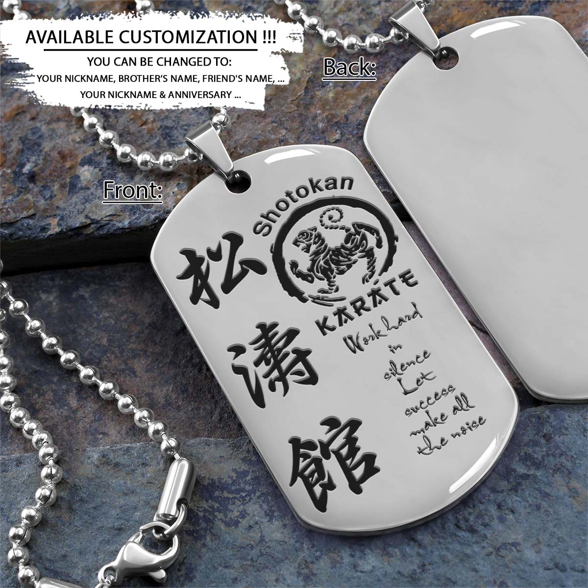 Karate Dog Tag - Work Hard In Silence Let Success Make All The Noise - Shotokan Karate - Karate Necklace - Engrave Dog Tag