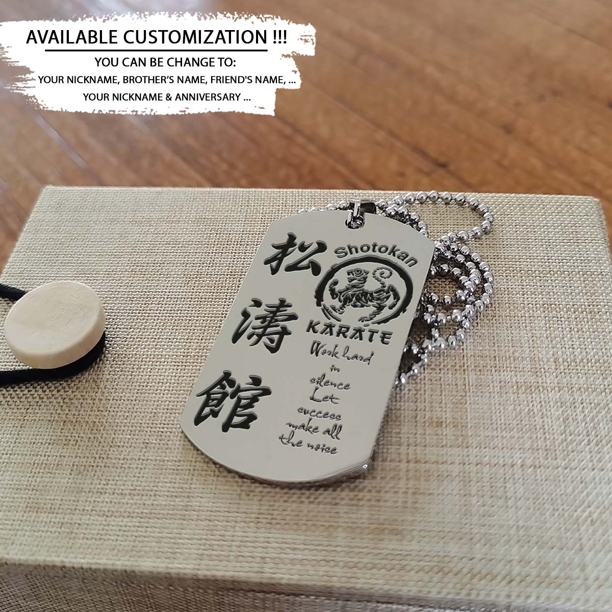 Karate Dog Tag - Work Hard In Silence Let Success Make All The Noise - Shotokan Karate - Karate Necklace - Engrave Dog Tag