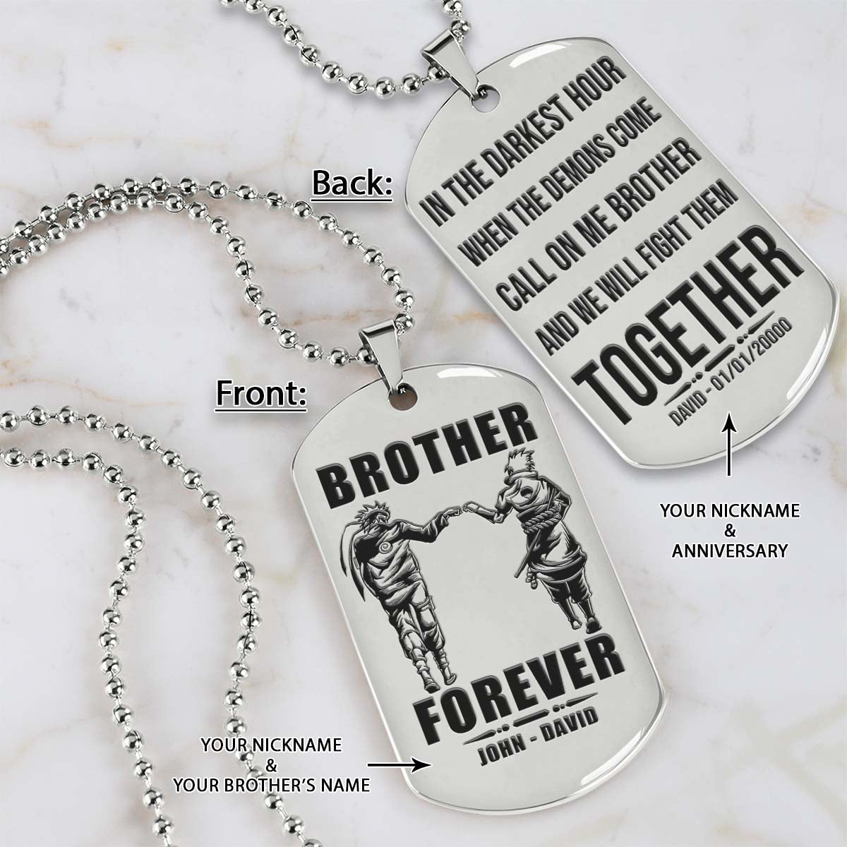 Naruto Dog Tag - Brother Forever - Call On Me Brother - Uzumaki Naruto - Uchiha Sasuke - Naruto Necklace - Engrave Dog Tag