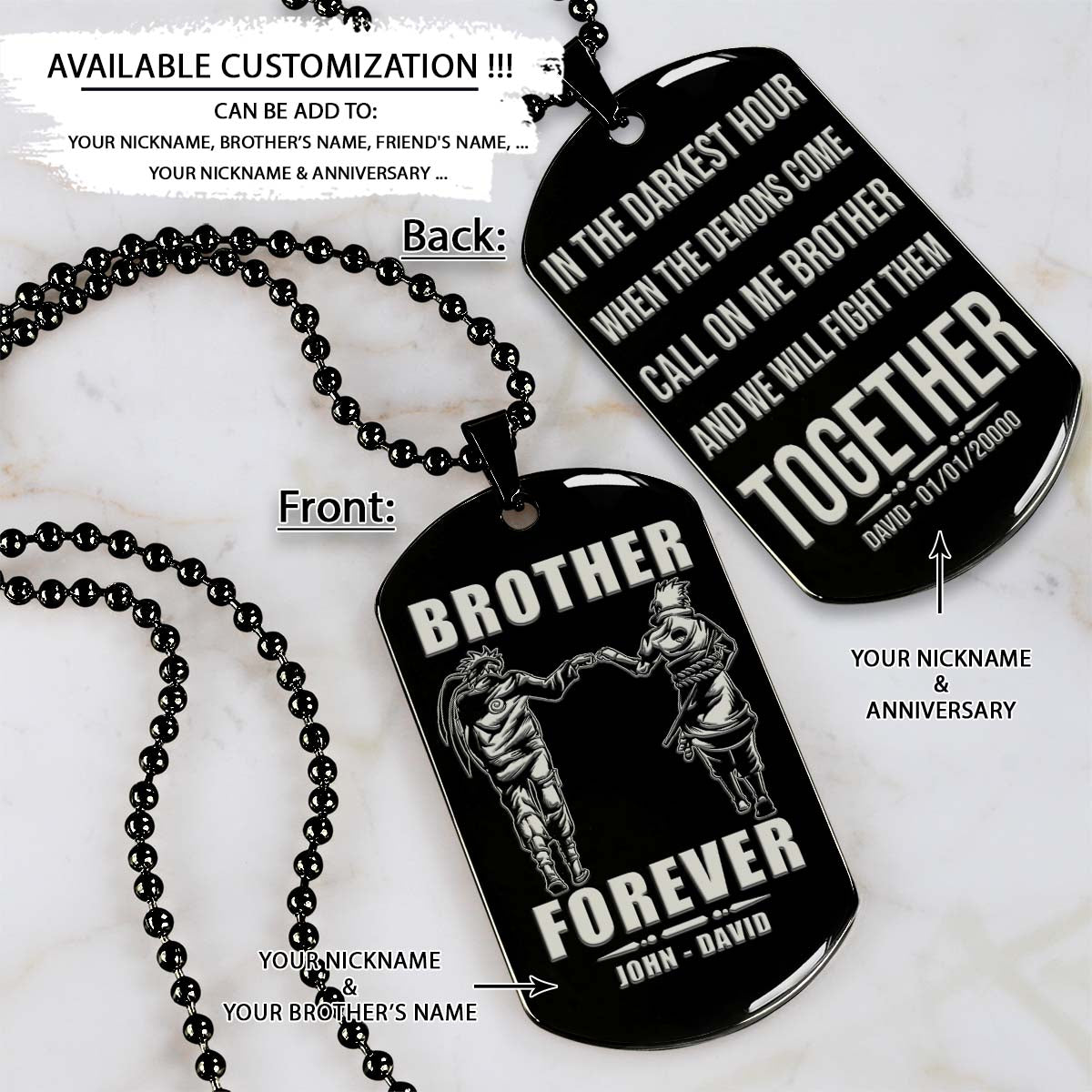 Naruto Dog Tag - Brother Forever - Call On Me Brother - Uzumaki Naruto - Uchiha Sasuke - Naruto Necklace - Engrave Dog Tag