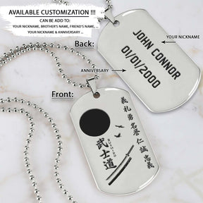 Samurai Dog Tag - The Seven Virtures Of Bushido - Bushido - Katana - Ronin - Miyamoto Musashi - Samurai Necklace - Engrave Dog Tag