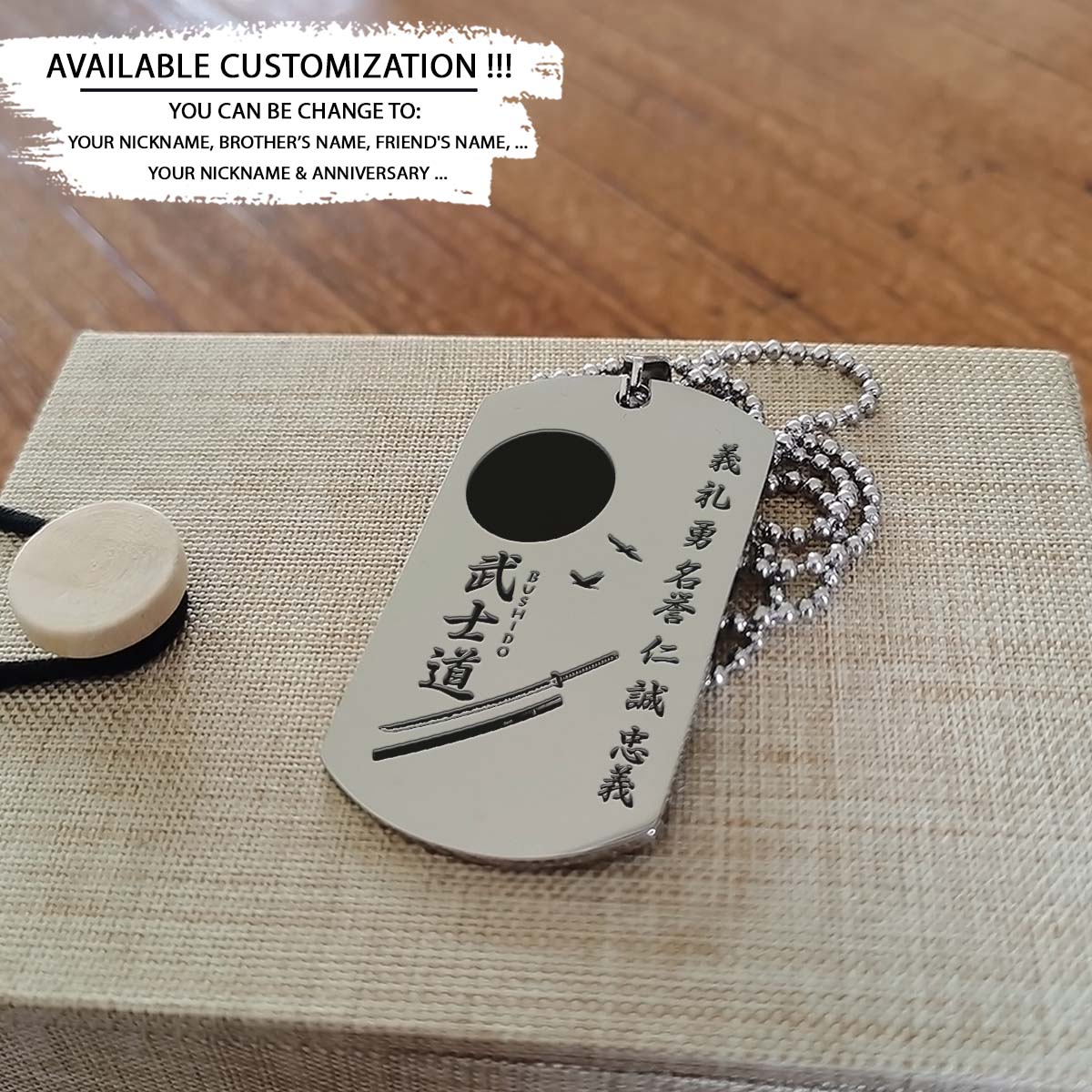 Samurai Dog Tag - The Seven Virtures Of Bushido - Bushido - Katana - Ronin - Miyamoto Musashi - Samurai Necklace - Engrave Dog Tag