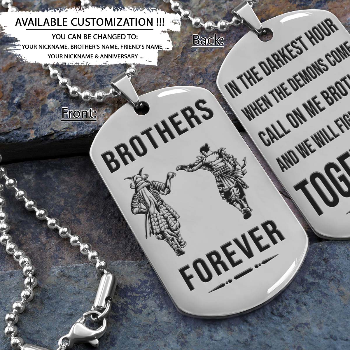 Samurai Dog Tag - Brothers Forever - Call On Me Brother - Bushido - Katana - Ronin - Miyamoto Musashi - Samurai Necklace - Engrave Dog Tag