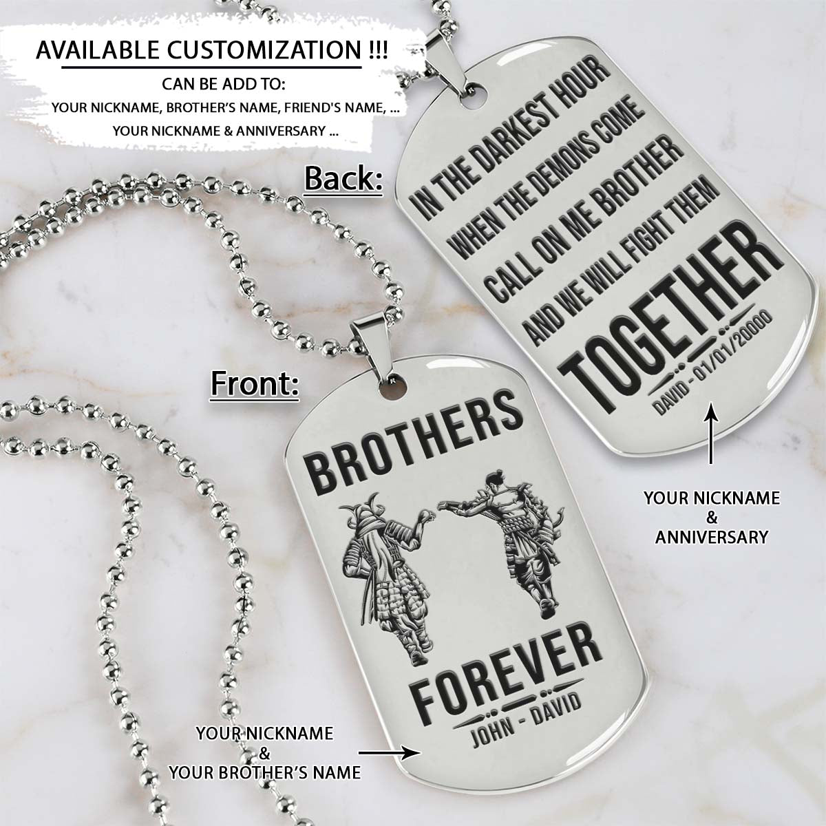 Samurai Dog Tag - Brothers Forever - Call On Me Brother - Bushido - Katana - Ronin - Miyamoto Musashi - Samurai Necklace - Engrave Dog Tag