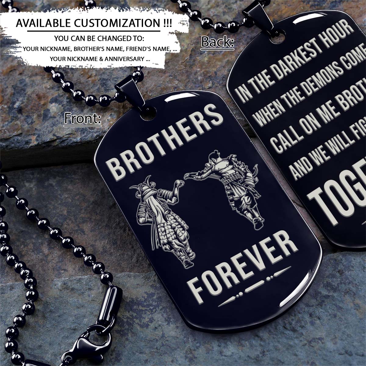 Samurai Dog Tag - Brothers Forever - Call On Me Brother - Bushido - Katana - Ronin - Miyamoto Musashi - Samurai Necklace - Engrave Dog Tag