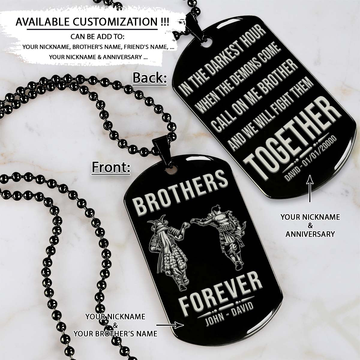 Samurai Dog Tag - Brothers Forever - Call On Me Brother - Bushido - Katana - Ronin - Miyamoto Musashi - Samurai Necklace - Engrave Dog Tag